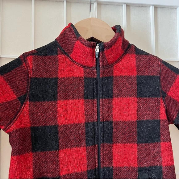 OshKosh B'Gosh Red Black Buffalo Check Plaid Full-Zip Sweater 4T - Picture 2 of 6